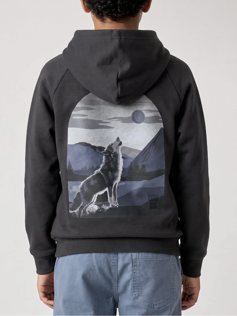 Kids Black Graphic Wolf Hoodie